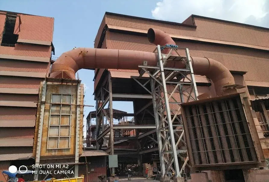 Coke drying bunkers and hot gas ducting of the sinter cooler waste heat system at JSPL Raigarh