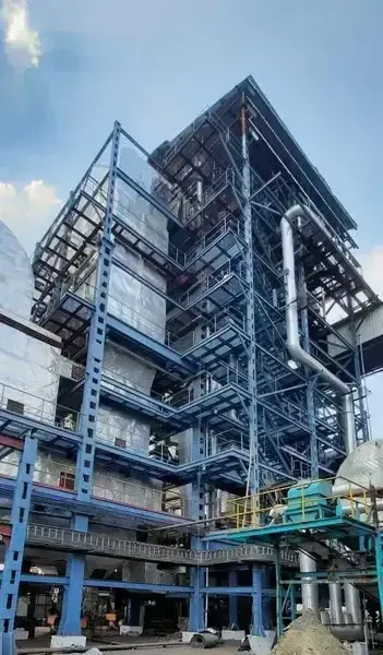 Bi-drum bagasse-fired boiler installed outdoors at Shree Chalthan Vibhag Khand Udyog
